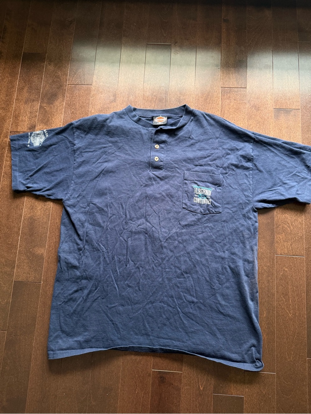 Vintage Harley Davidson Henley Pocket Tee 2000 New Jersey Single Stitch Navy XL